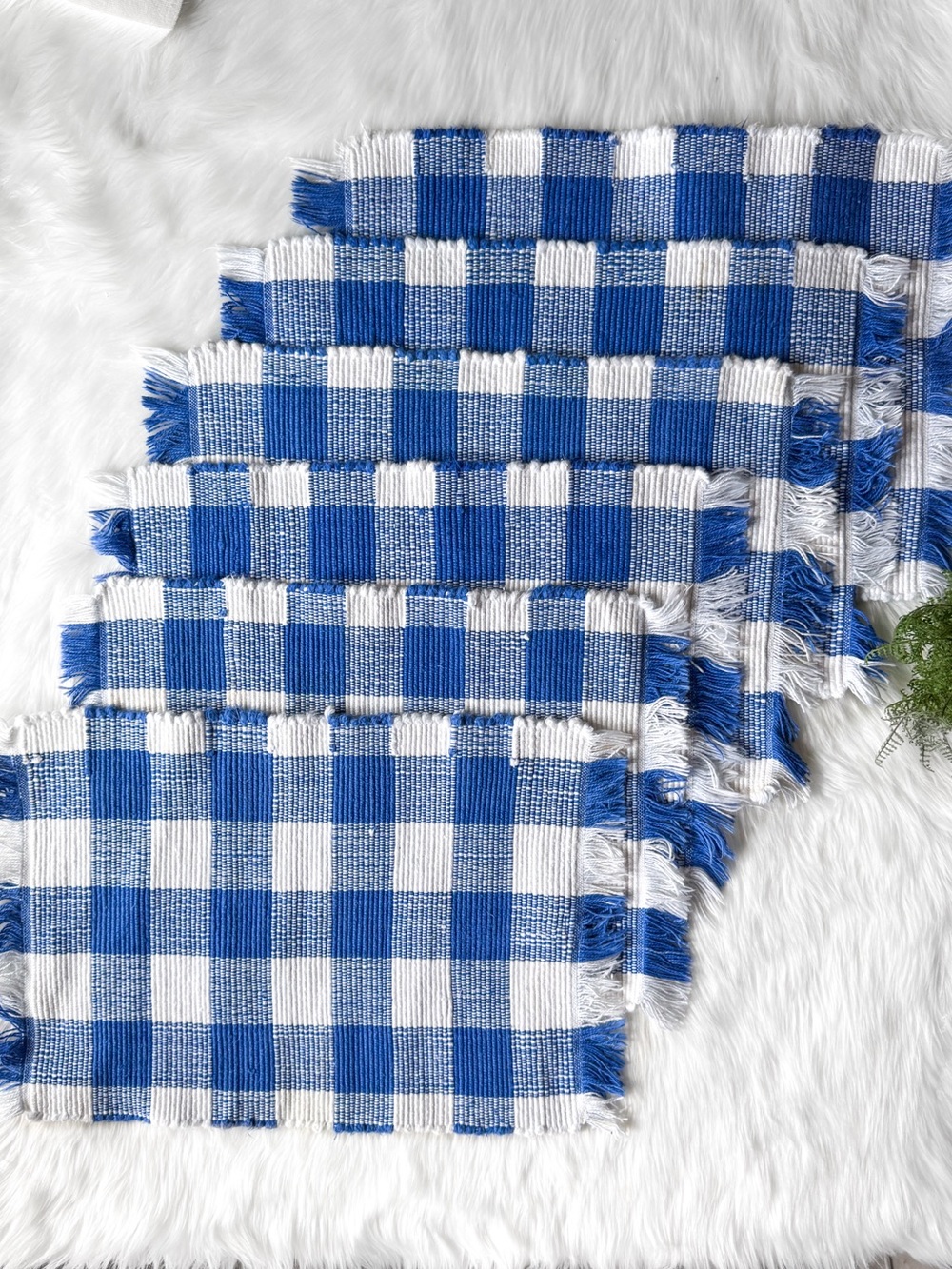 Crate & Barrel Blue Gingham Placemat Set 6 Checkered Plaid Cottagecore Vintage